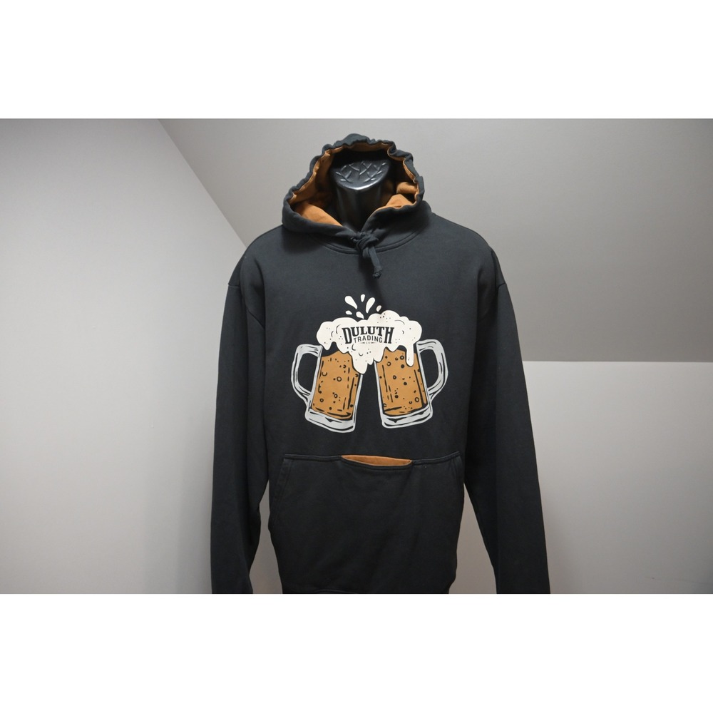 Duluth Trading Co Hoodie Mens 2XL Black Beer Pocket Graphic Relaxed Fit EUC